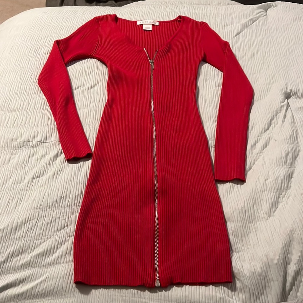 red zip up bodycon dress